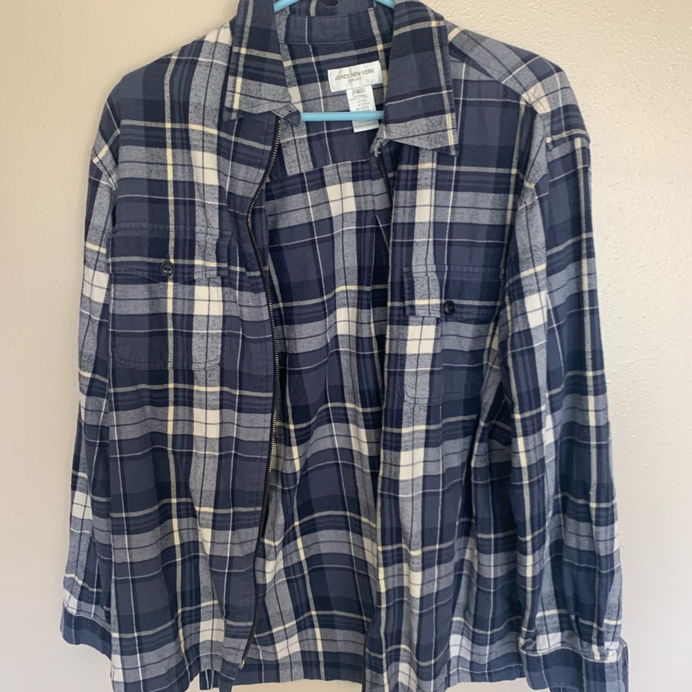 Blue plaid zip-up shirt